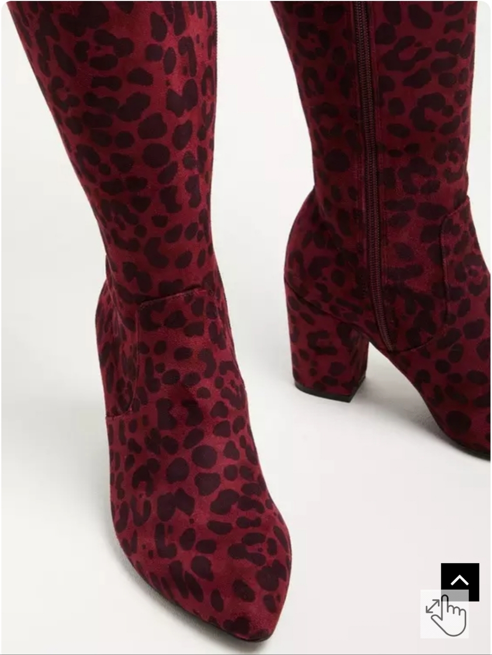 torrid Burgundy Leopard Over-the-Knee Block Heel Boots - Picture 7 of 8